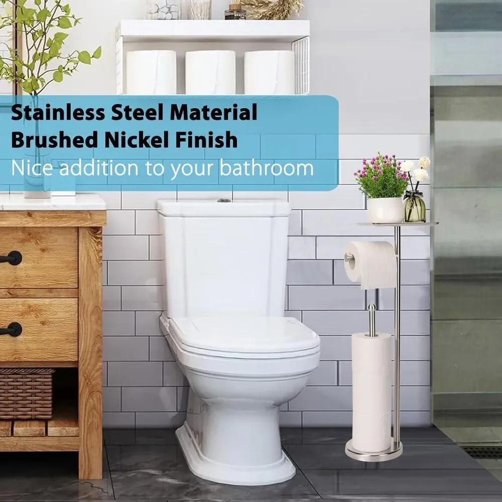 Toilet Paper Holder with Shelf, Freestanding Toilet Paper Stand with Tray for...